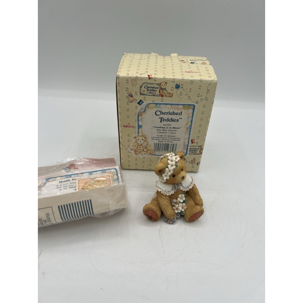 🌸Cherished Teddies "Friendship Is In Bloom" May Bear‎ Figurine–1993 #914797–NIB